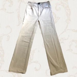 URBAN OUTFITTERS HIGH WAISTED CREAM WIDE LEG PANTS WITH CONTRAST STITCHING